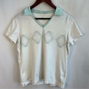 Nike Golf Polo Shirt White Diamond Print Argyle Short Sleeve Women L V-Neck